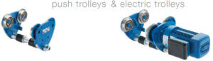 Push trolley dan electric trolley untuk hoist crane sebagai sistem pergerakan horizontal pada beam atau girder crane.